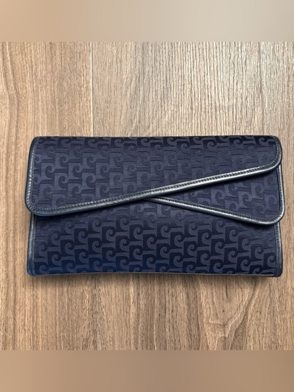 Vintage 1970s Pierre Cardin Paris Navy Patterned Women's Envelope Clutch